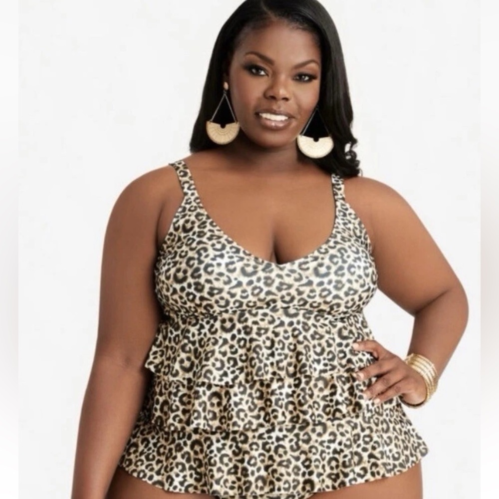 New! Nicole Miller Swim Top Swimsuit Leopard Animal Size 3X